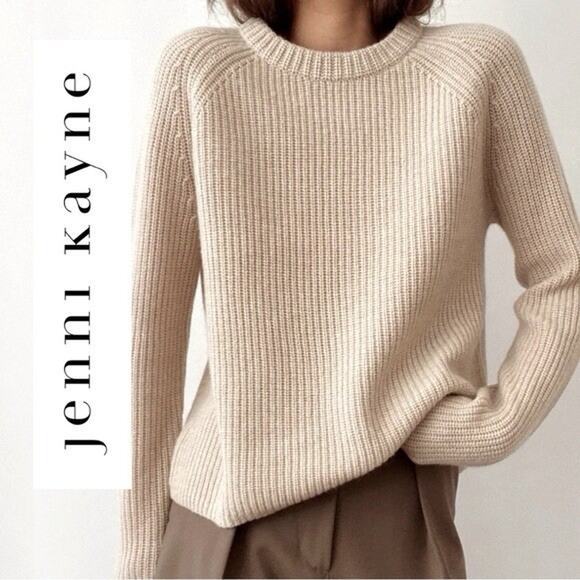 Jenni Kayne Sweaters - Jenni Kayne Size Medium M 100% Cashmere Fisherman Sweater Oatmeal Beige Jumper